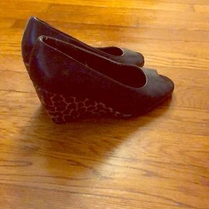 Black and leopard wedge sandals